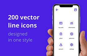200枚线性风格图标，AI, SKETCH, PSD源文件