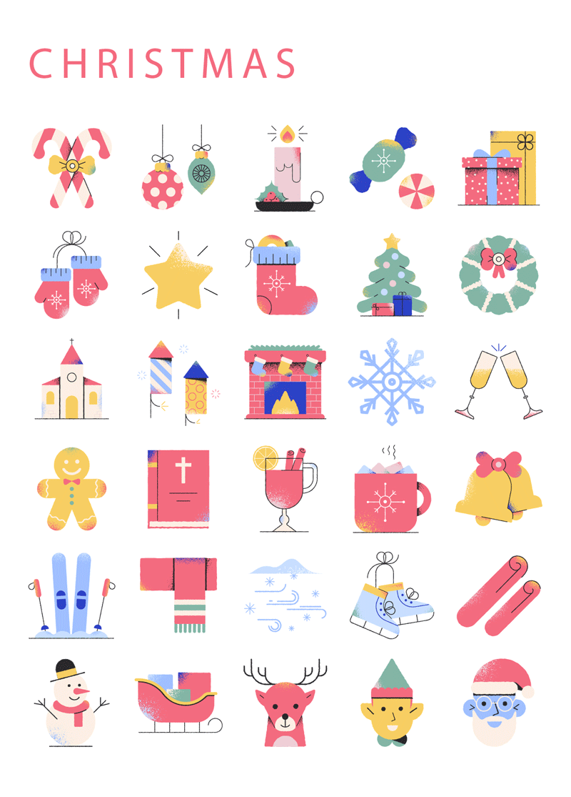 30枚圣诞节插画风矢量图标，SVG格式 图标素材 第1张