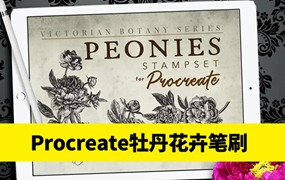 复古牡丹花卉Procreate印章笔刷套装