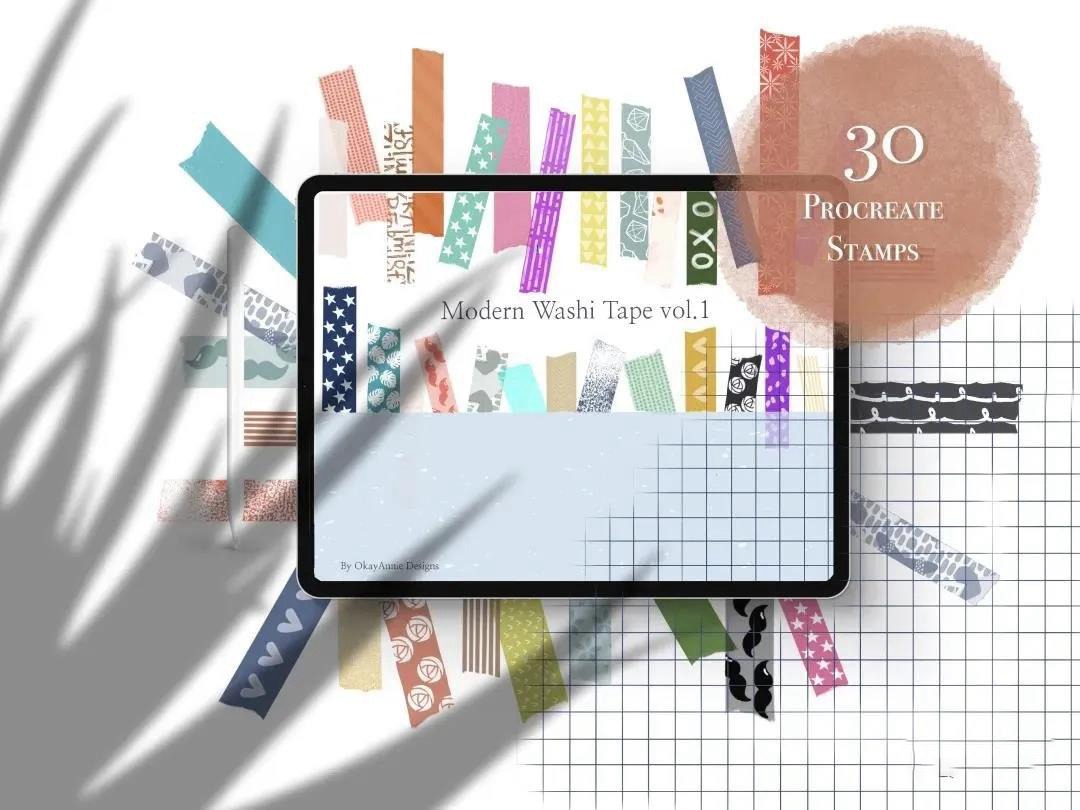 新款现代装饰纸胶带Procreate笔刷套装 笔刷资源 第2张
