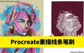 圆珠笔素描线条绘画效果Procreate笔刷素材