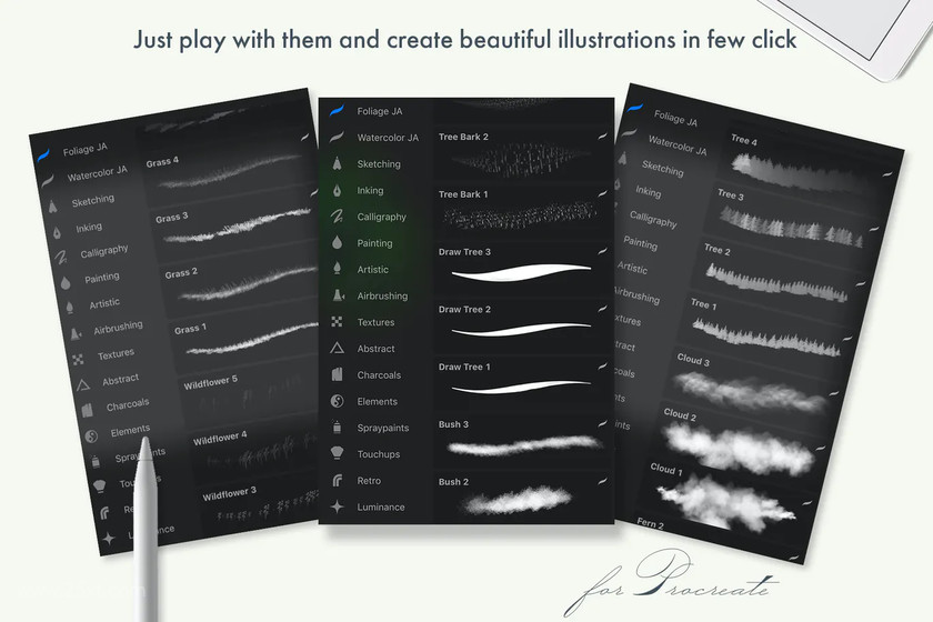 Procreate笔刷-树叶雪花星星植物风景插画笔刷素材资源 笔刷资源 第3张