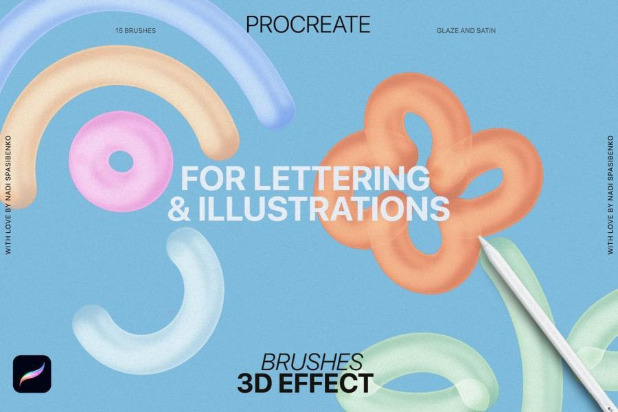 Procreate笔刷-3D效果画笔的Procreate艺术笔刷资源素材 笔刷资源 第15张