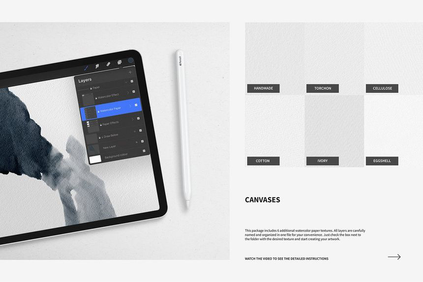 Procreate笔刷-Procreate水彩笔刷和纸张纹理素材 笔刷资源 第5张