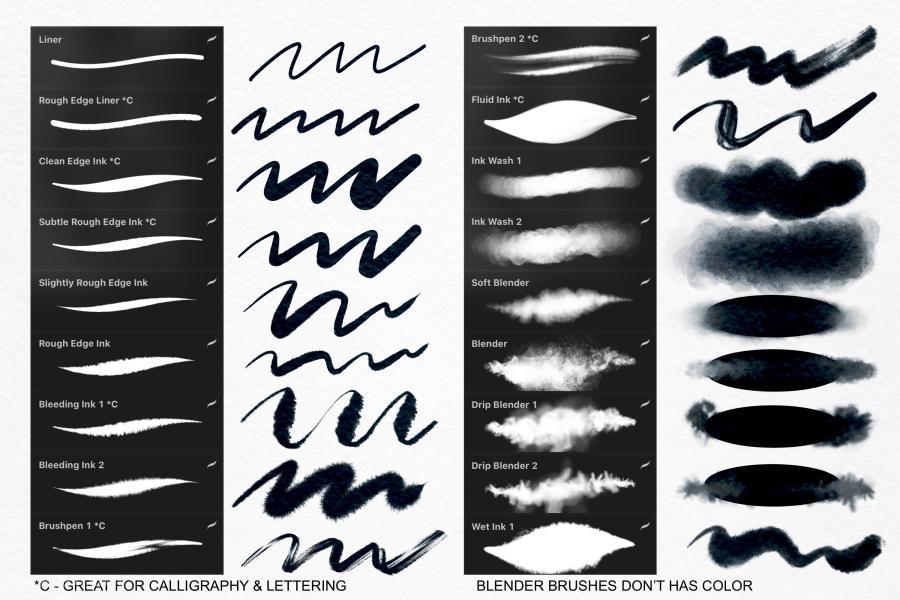 Procreate笔刷-中国水墨毛笔画笔刷素材资源 笔刷资源 第6张