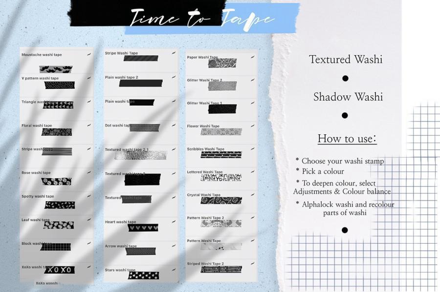 Procreate笔刷-205款纸胶带纹理图案笔刷素材合集 笔刷资源 第17张