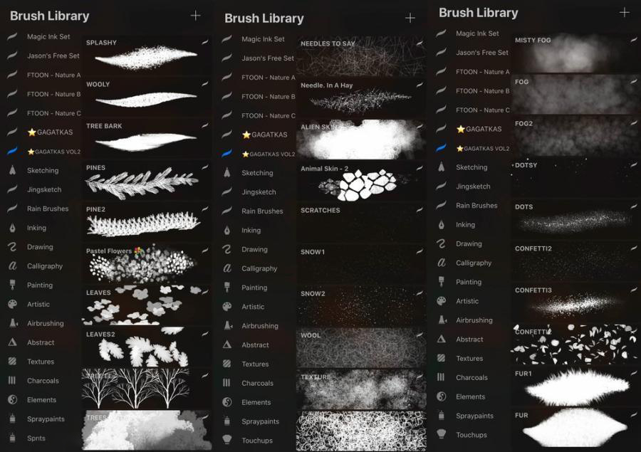 Procreate笔刷-77款树木烟雾风雪毛发星光光斑风景绘画笔刷素材 笔刷资源 第5张