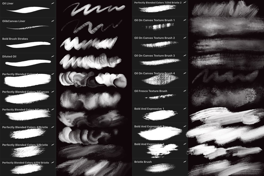 Procreate笔刷-油画涂抹混合笔刷和色卡素材资源 笔刷资源 第4张