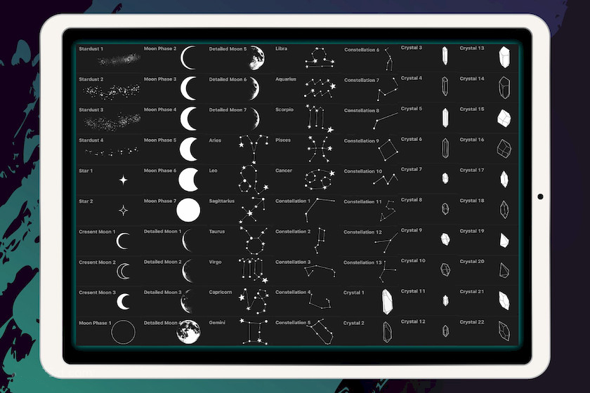 Procreate笔刷-月亮星星月球星座水晶等图案印章笔刷资源 笔刷资源 第3张