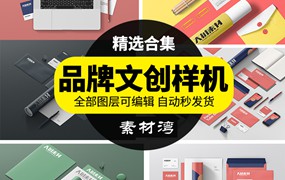 品牌VI样机智能贴图层办公文具应用VI展示效果PSD设计模板素材