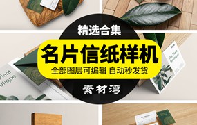 文创办公植物名片信纸品牌VI设计展示场景智能贴图样机PS模板素材