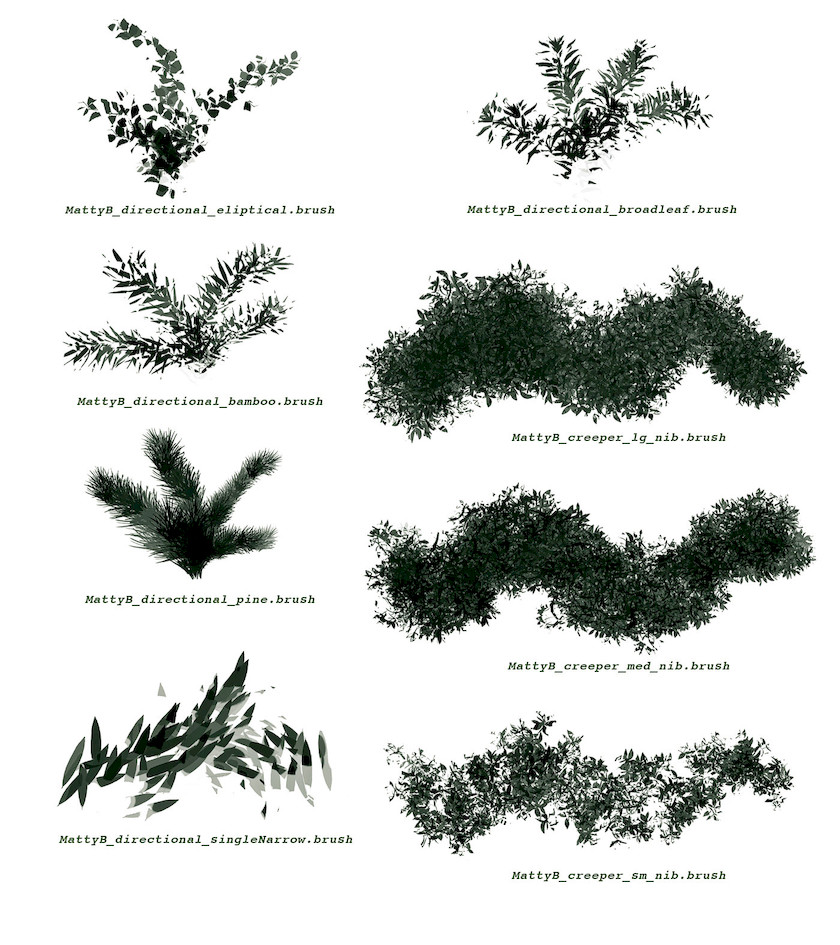 Procreate笔刷-树枝树叶小草草丛植物笔刷素材资源 笔刷资源 第14张