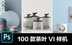 100款高端品牌茶叶茶具产品名片包装效果VI智能贴图样机