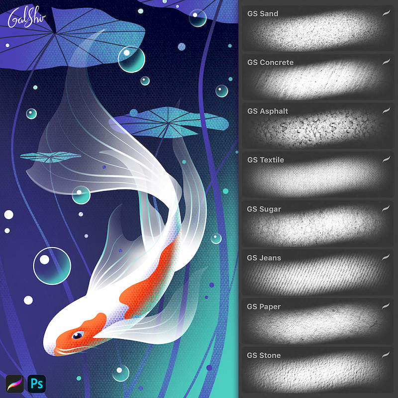 笔刷资源-galshir全套8款Procreate纹理PS笔刷和视频教程 笔刷资源 第2张