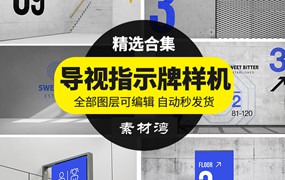 导视指示牌商场墙面空间展示VI标志智能贴图样机设计PSD模板素材