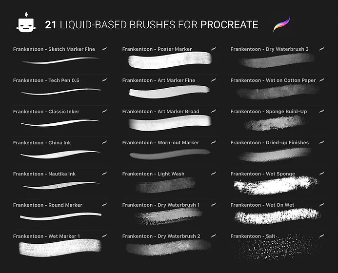 Procreate笔刷-墨水马克笔水笔液体笔刷素材下载 笔刷资源 第2张