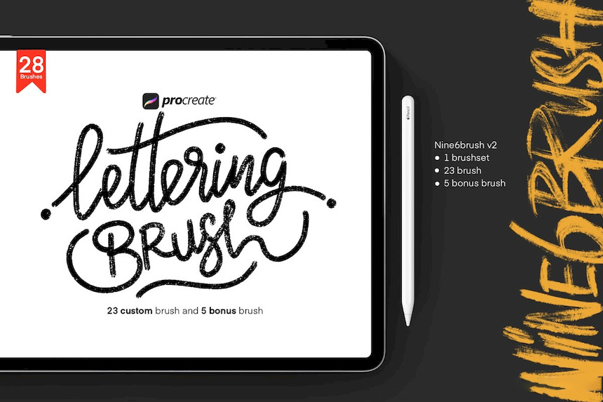 Procreate笔刷-艺术字体画笔笔刷素材资源Nine6brush v2 笔刷资源 第2张