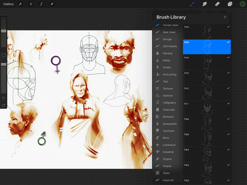 Procreate笔刷-绘画专用男女头像多角度辅助线笔刷素材 笔刷资源 第5张