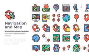 50枚导航和地图矢量图标，AI源文件