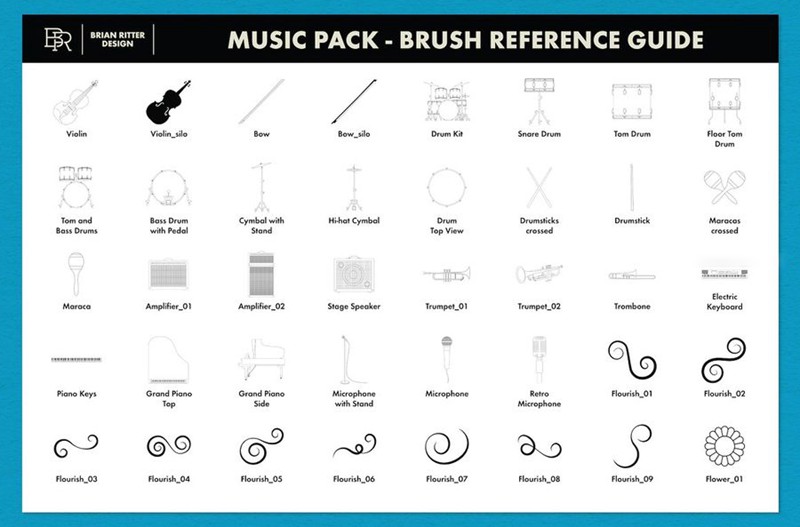 Procreate笔刷-音乐乐器音符主题图案笔刷素材下载 笔刷资源 第6张