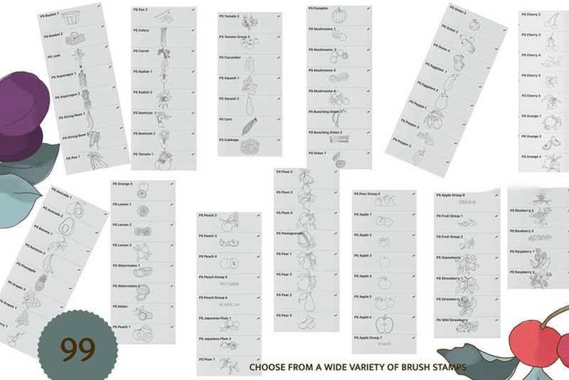 Procreate笔刷-水果蔬菜线稿插画图案笔刷素材 笔刷资源 第8张