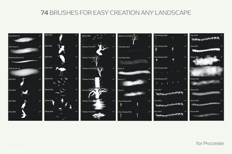 Procreate笔刷-风景植物树叶画笔图案笔刷素材下载 笔刷资源 第9张
