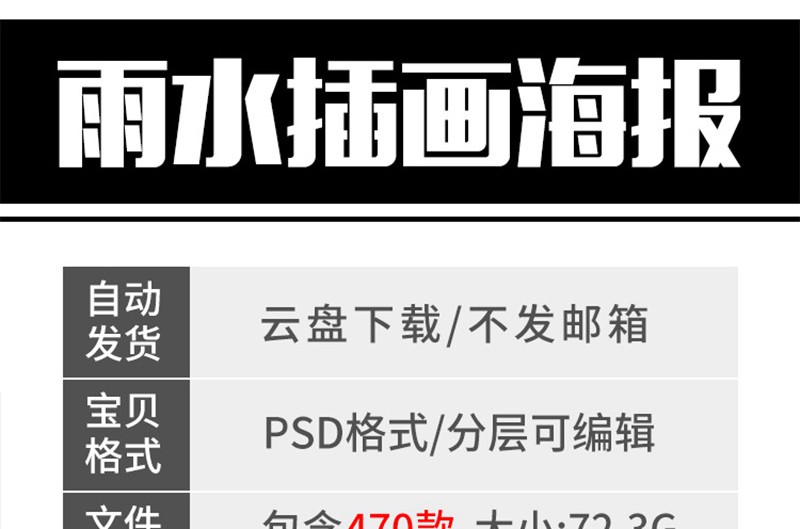 470款24节气雨水手绘插画背景促销宣传祝福活动图海报psd设计素材模板 图片素材 第2张