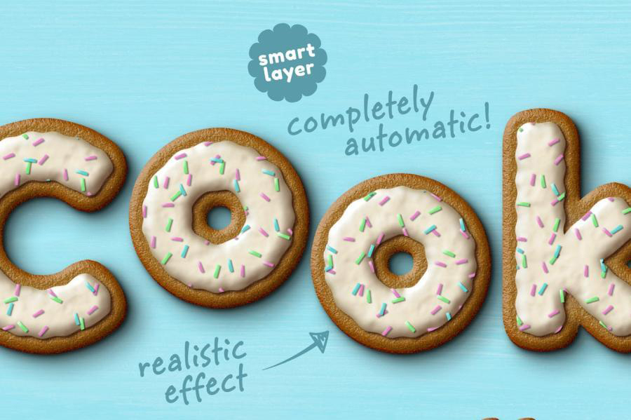 PSD模板-可爱饼干效果PS装饰文字图层样式样机模板 图片素材 第4张