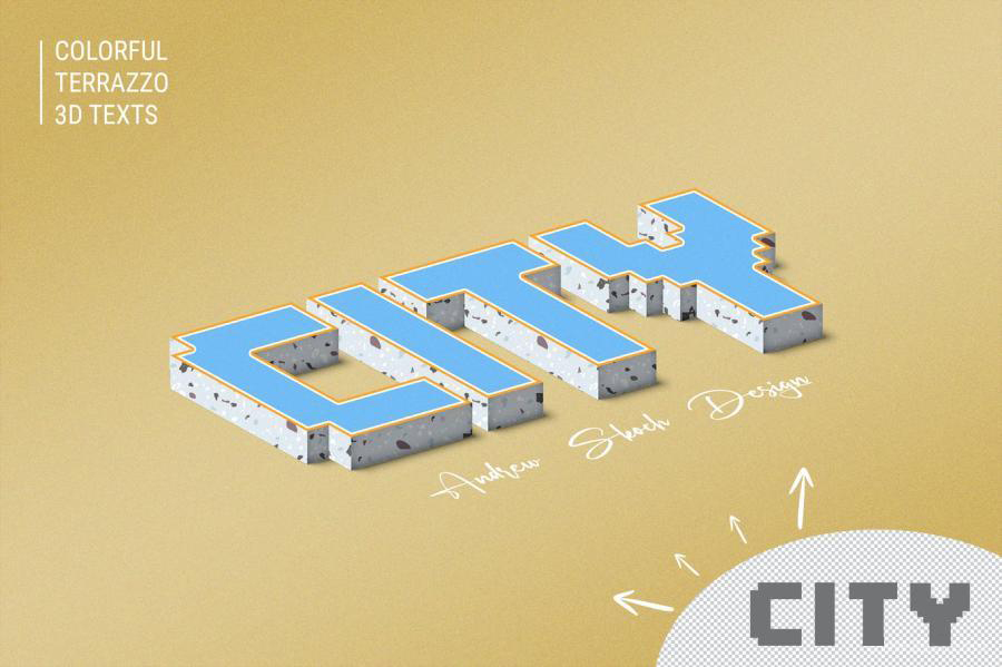 PSD模板-3D立体文字水磨石效果PSD文字样机模板 图片素材 第2张