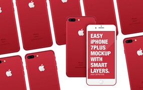 iPhone7 red 红色手机模版，PSD格式