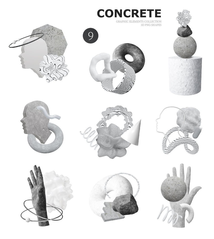 PNG素材-3D立体几何图形混凝土水泥纹理质感元素PNG素材 图片素材 第4张