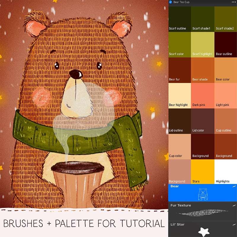 儿插小熊Procreate纹理笔刷 笔刷资源 第1张