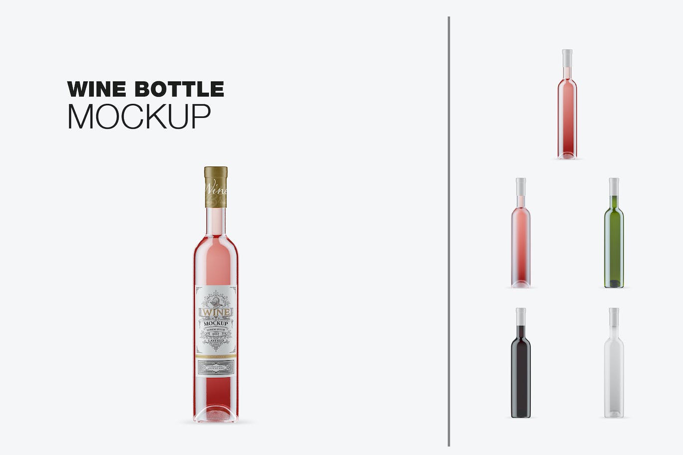 葡萄酒瓶包装设计样机 Set Wine Bottles Mockup 样机素材 第1张