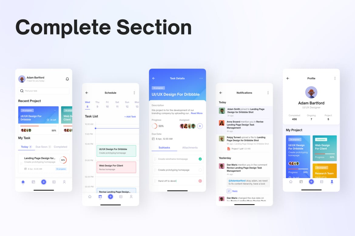 任务管理App移动应用UI模板 Task Management Mobile App UI Kit Template APP UI 第4张