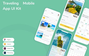 旅游App应用程序UI设计模板套件 Traveling Mobile App UI Kit