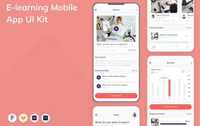 线上学习App应用程序UI设计模板套件 E-learning Mobile App UI Kit