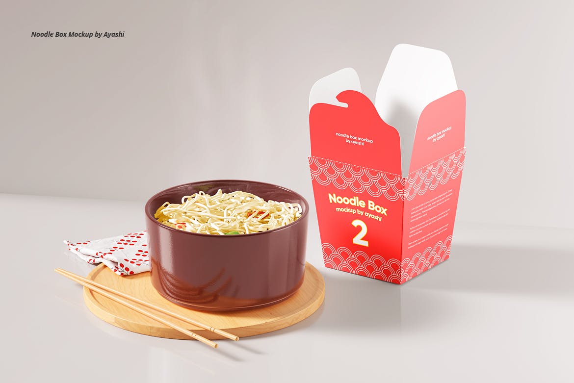 面条碗&面条纸盒样机 Noodle Box with Noodles Mockup 样机素材 第2张