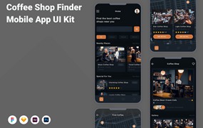 咖啡店查找移动应用程序App设计UI模板 Coffee Shop Finder Mobile App UI Kit