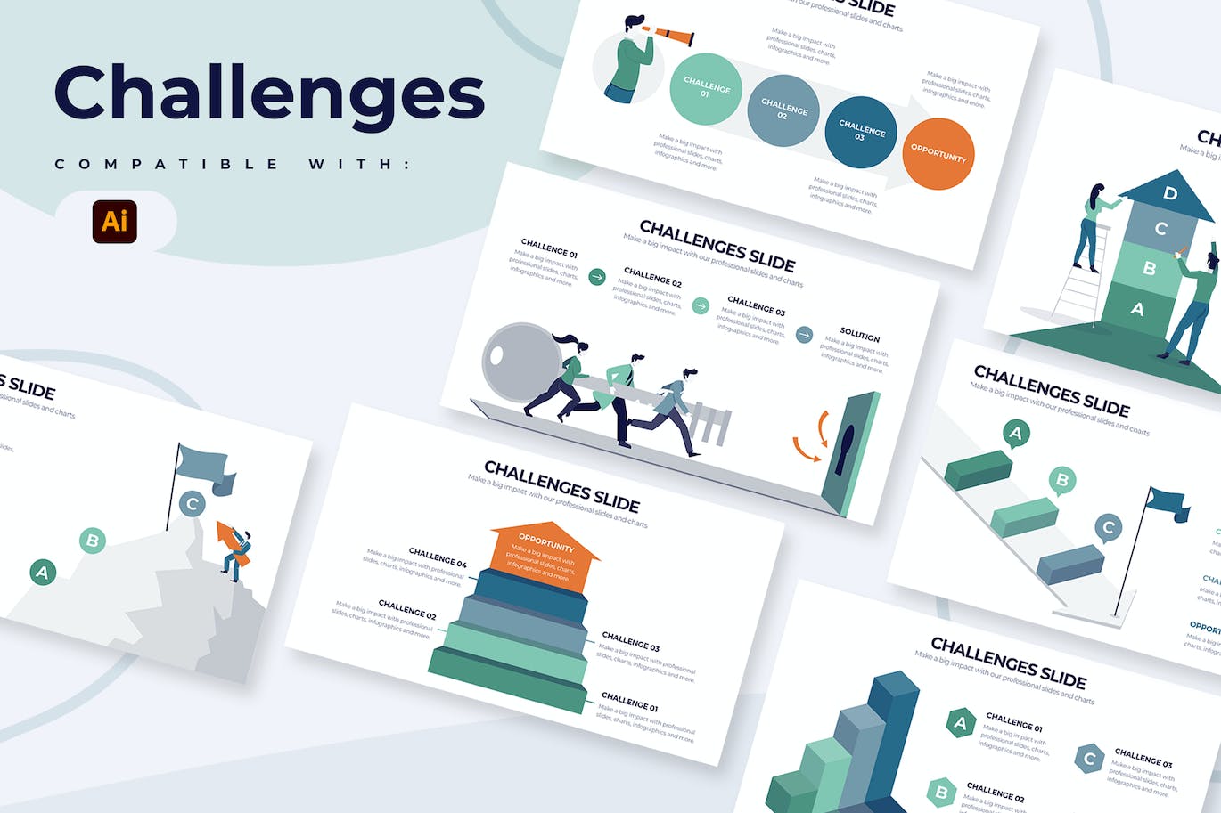 商业挑战信息图表矢量模板 Business Challenges Illustrator Infographics 幻灯图表 第1张