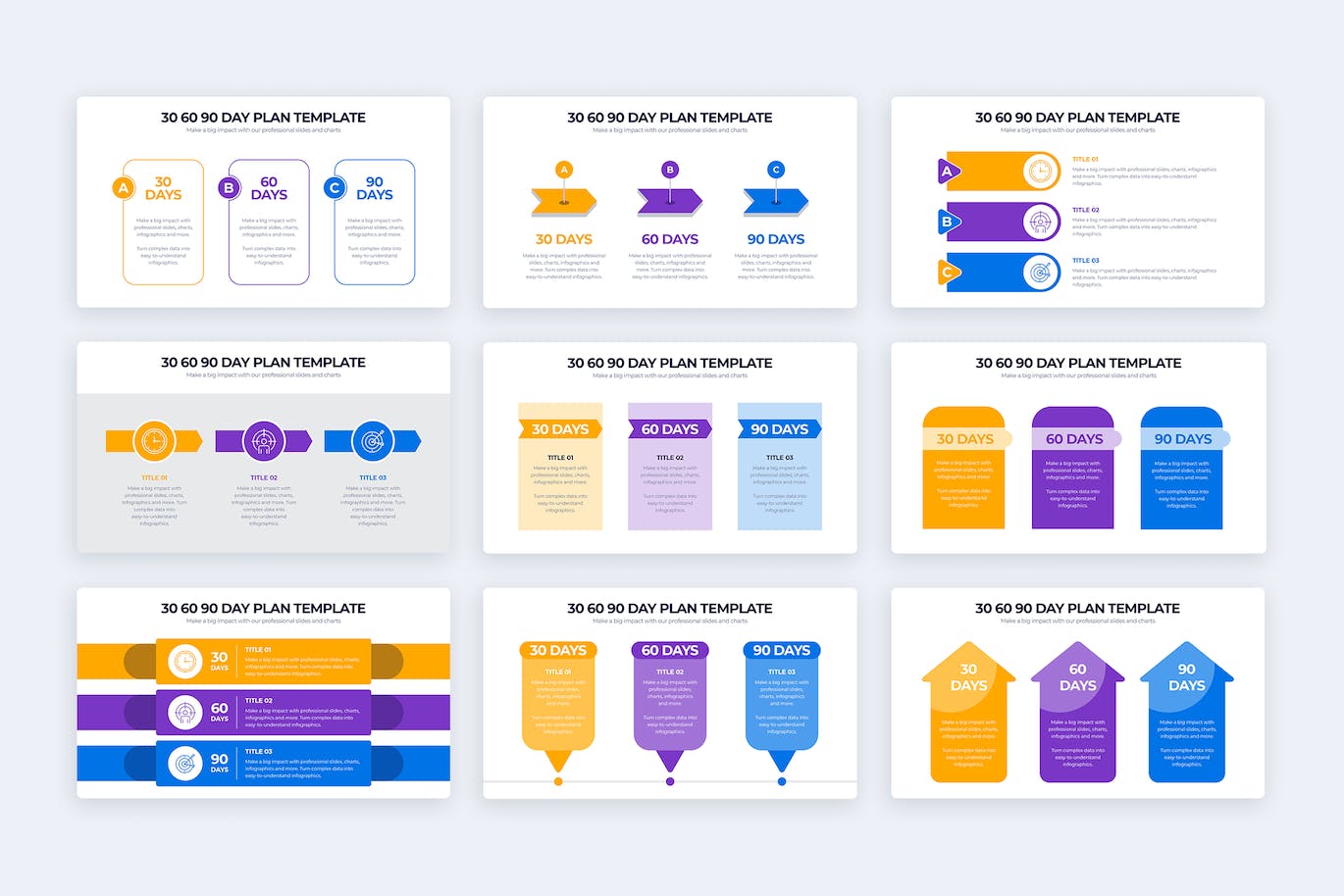 时间计划信息图表矢量模板 Business 30 60 90 Day Plan Illustrator Infographic 幻灯图表 第3张