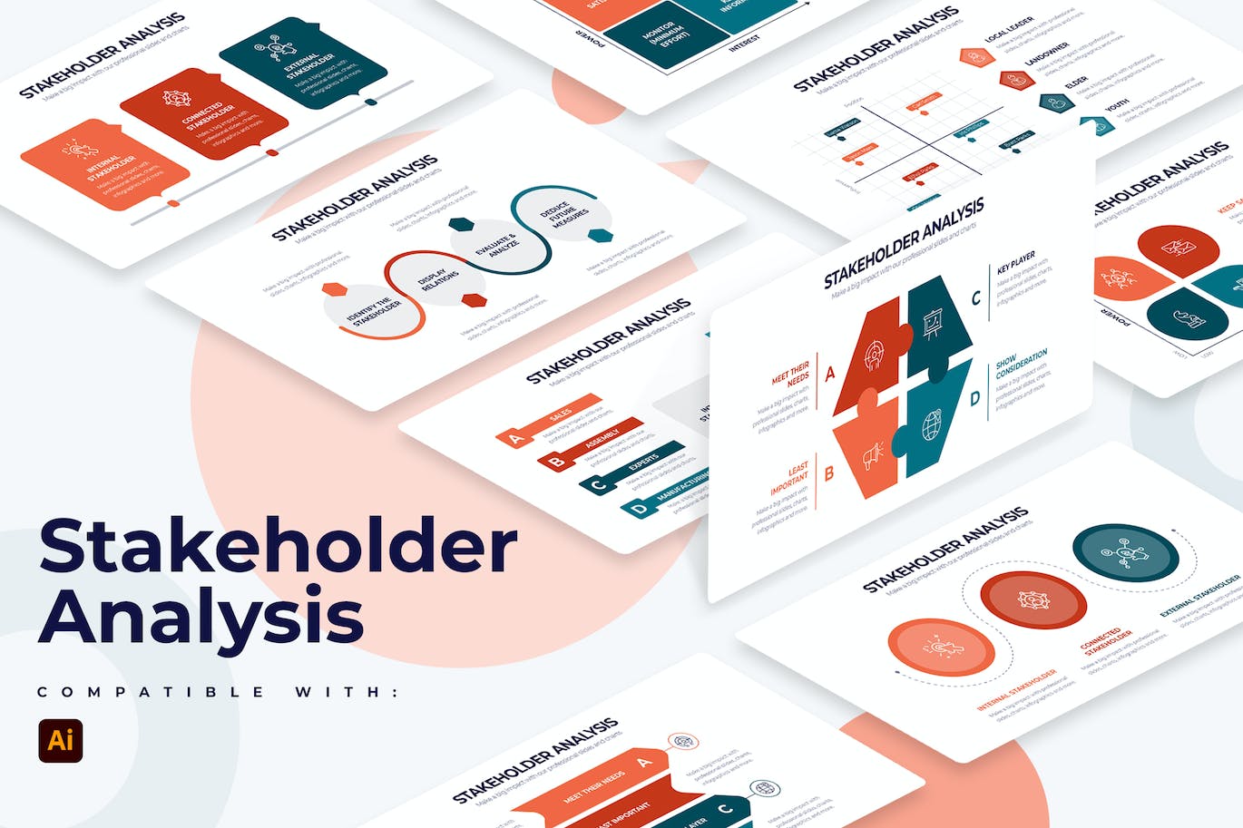 利益相关者分析信息图表矢量模板 Business Stakeholder Illustrator Infographics 幻灯图表 第1张