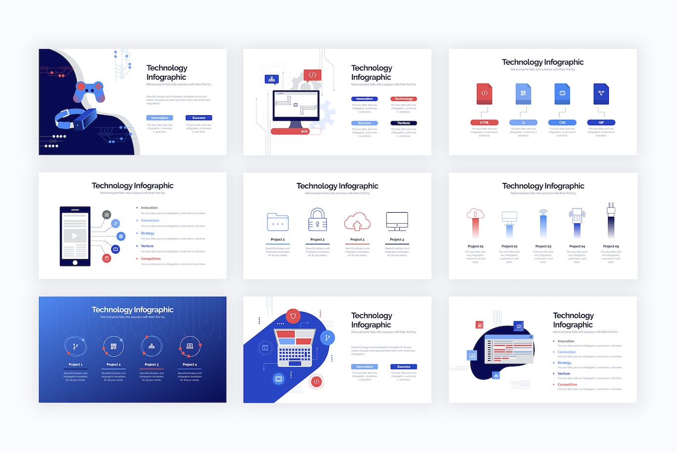 网络科技信息图表矢量模板 Business Technology Illustrator Infographics 幻灯图表 第2张