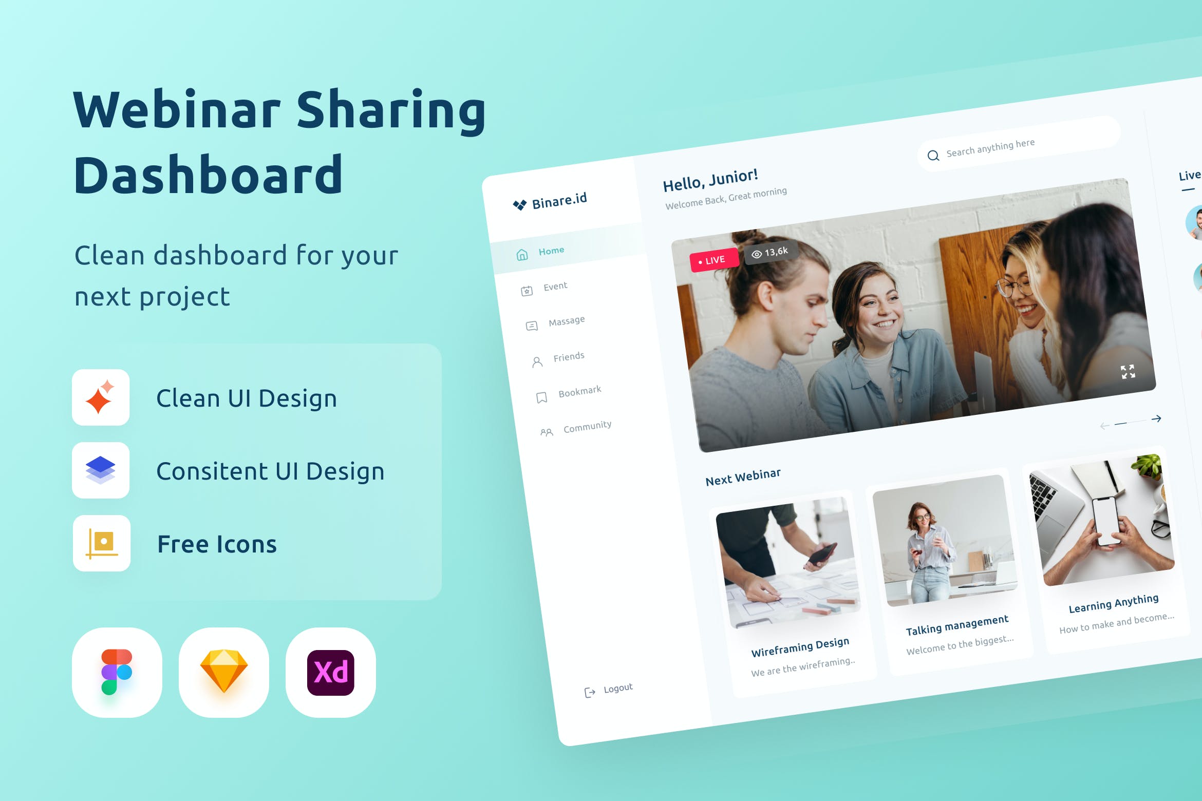 网络研讨会分享仪表盘UI设计模板 Webinarr Sharing Dashboard APP UI 第1张