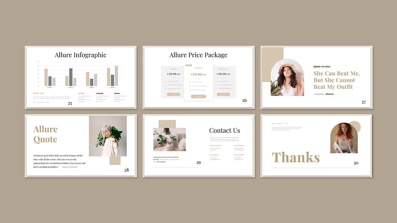 复古时尚演示PPT幻灯片模板素材 Allure – Business Presentation Powerpoint Template 幻灯图表 第4张