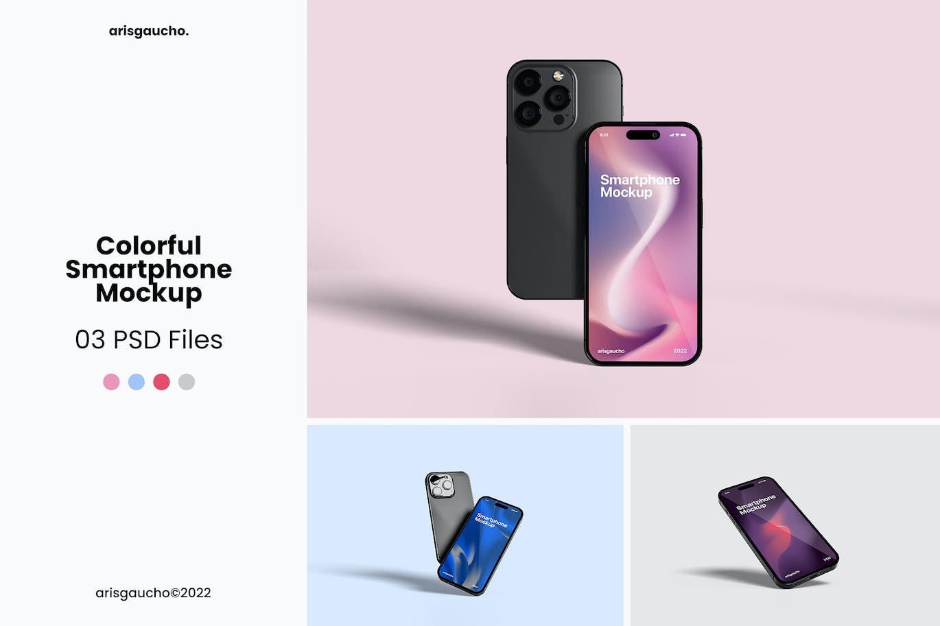 彩色苹果iPhone14智能手机样机 Colorful Smartphone Mockup 样机素材 第1张