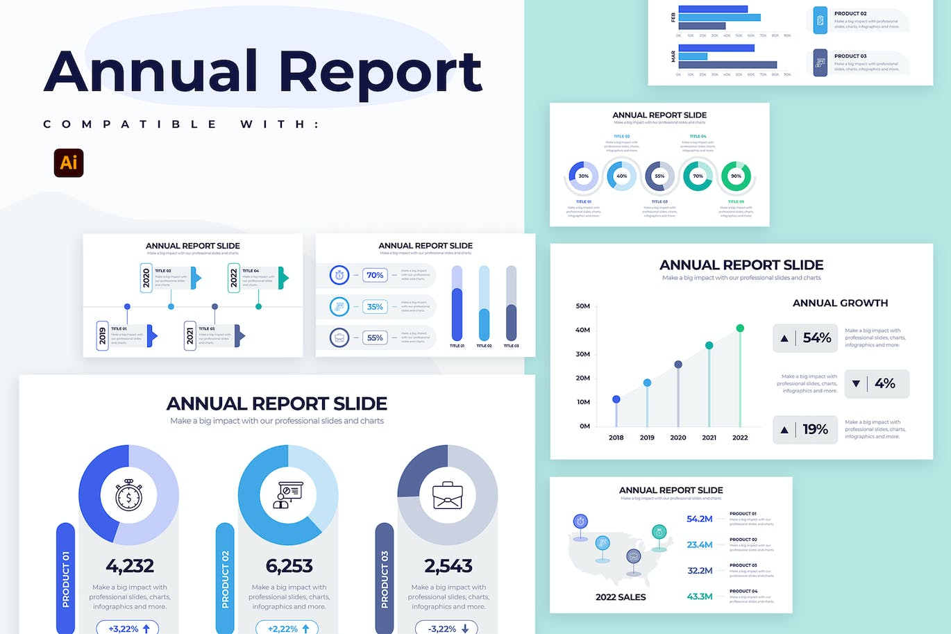 年度报告信息图表矢量模板 Business Annual Report Illustrator Infographics 幻灯图表 第1张