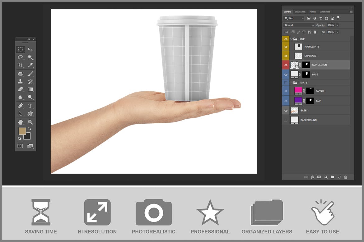 手托咖啡杯品牌包装设计样机 Cup in Woman’s Hand Mockup PSD 样机素材 第5张