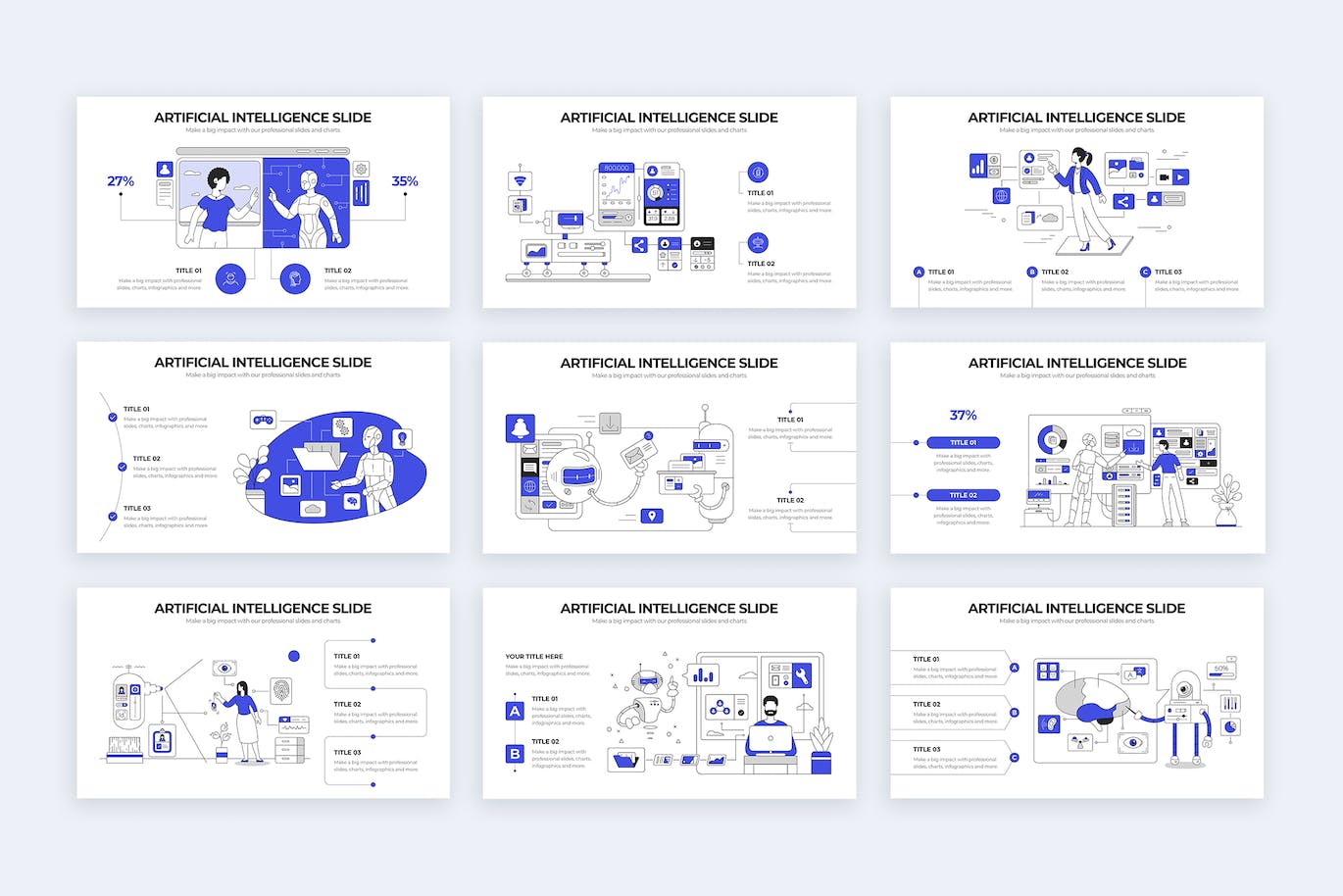 AI人工智能信息图表矢量模板 Artificial Intelligence Illustrator Infographics 幻灯图表 第3张