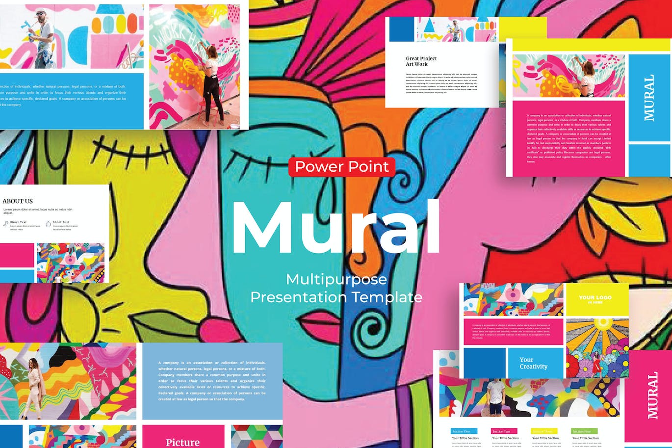 多彩艺术作品集演示PPT模板 Mural – PowerPoint Template 幻灯图表 第1张