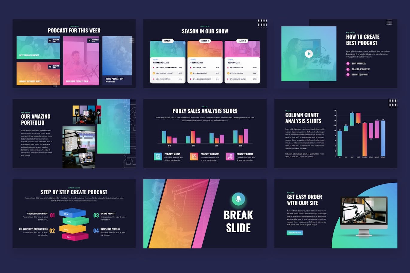 音频播客PPT模板 PODZY – Audio Podcast Powerpoint Template 幻灯图表 第3张
